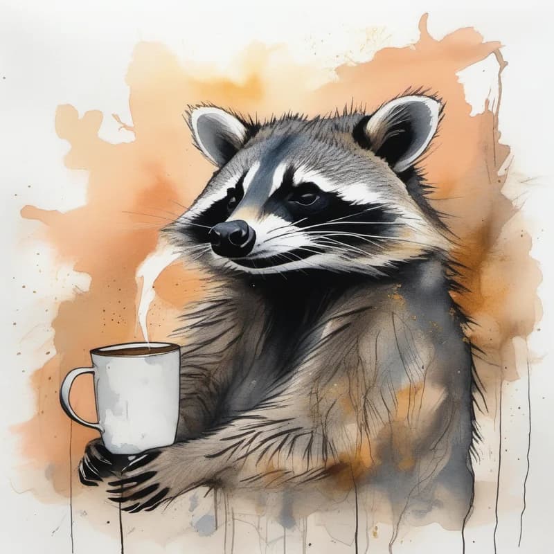 Even trash pandas need coffee before they forage.
