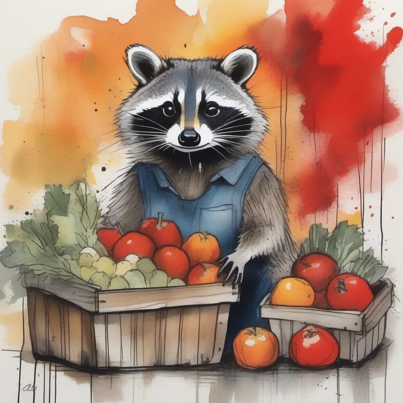 Bandit running a rustic farm stand at midday